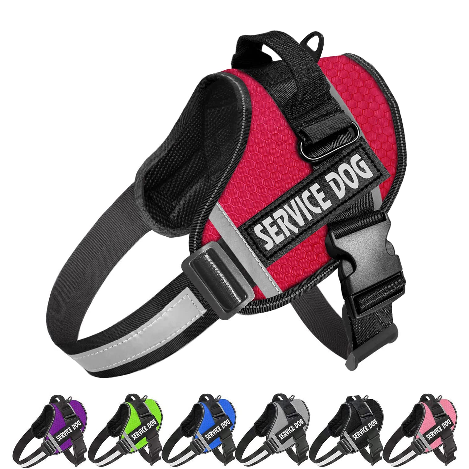 JSXD dog harness front view illustrating no-pull design for comfortable walks.