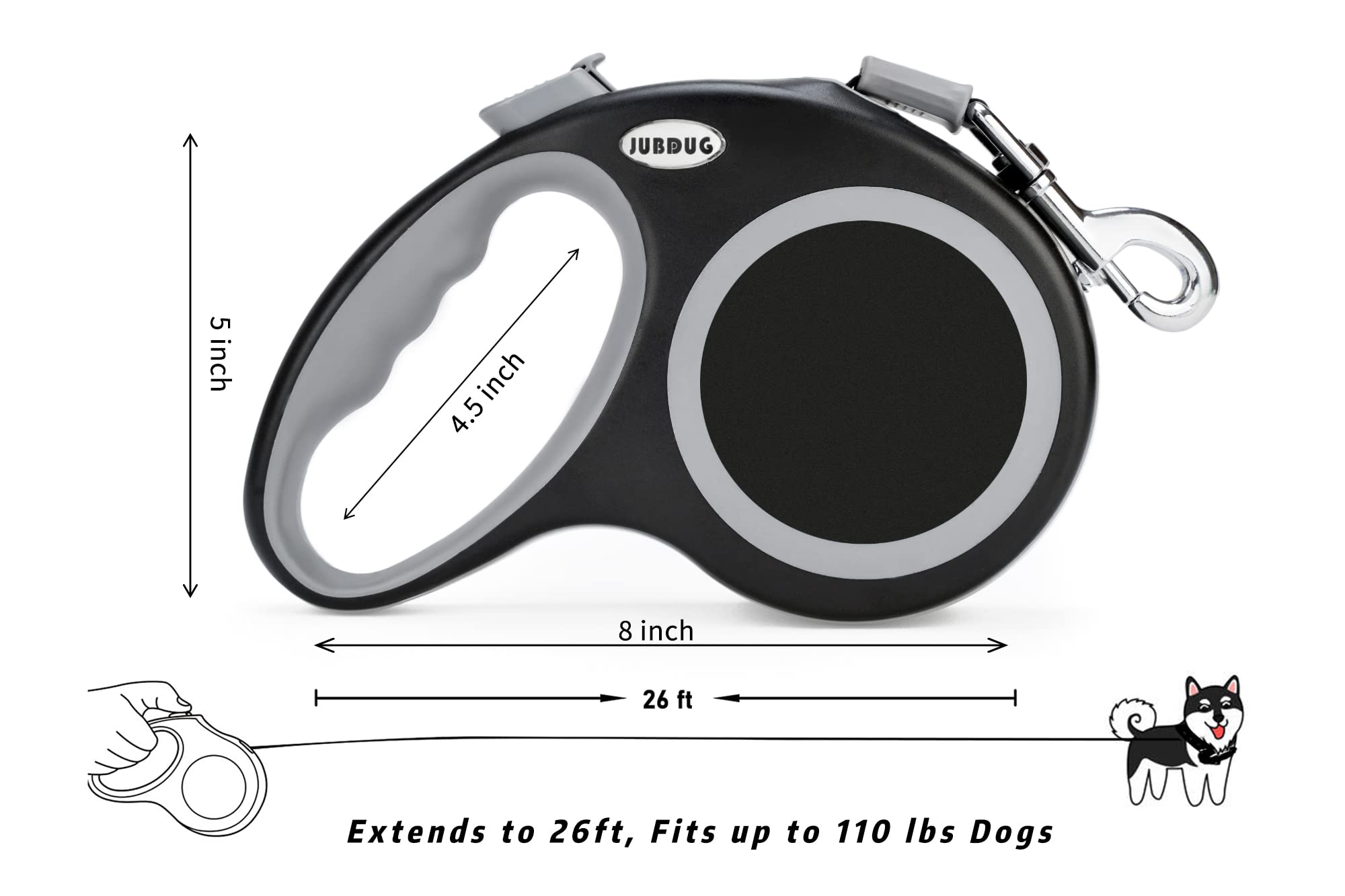 JUBDUG ergonomic anti-slip handle enhances grip during long walks.