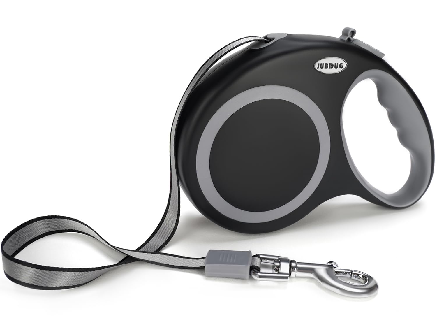 JUBDUG retractable leash with 26ft nylon tape for extended, controlled exploration.