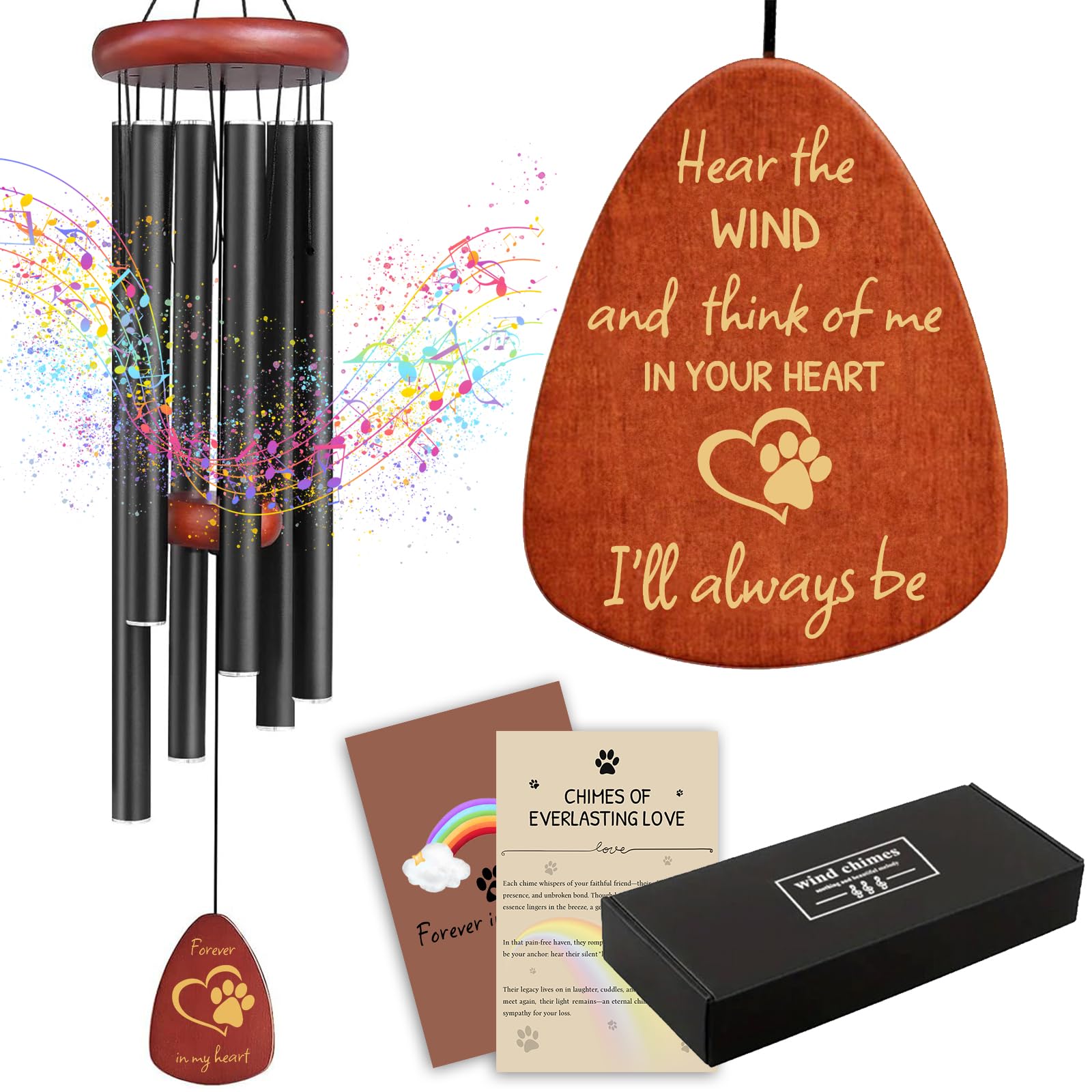 JUBOPE pet memorial wind chimes 26-inch, outdoors-ready for garden remembrance and gentle melodies