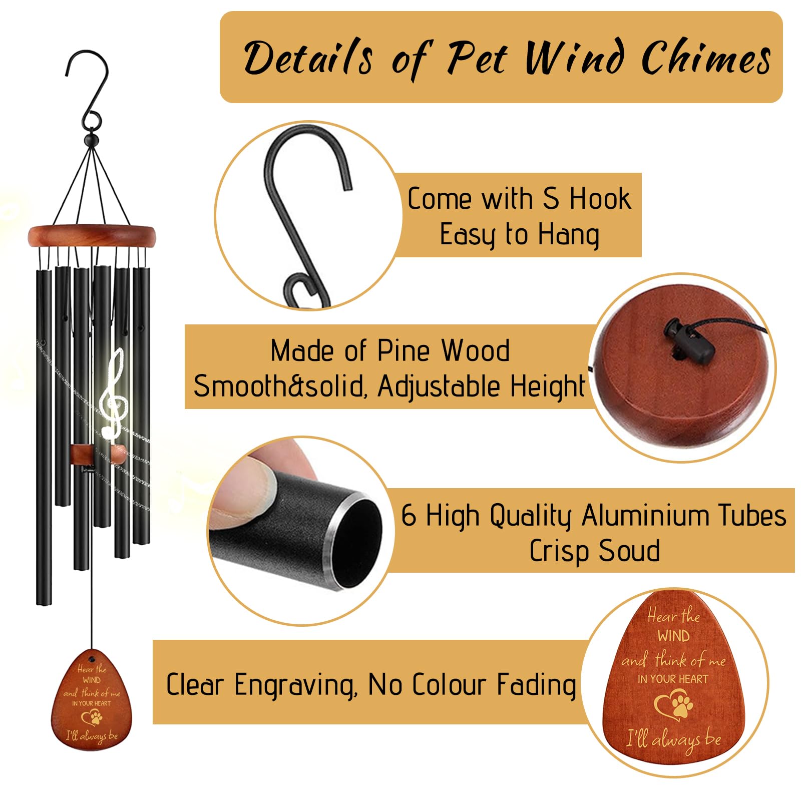 JUBOPE wind chimes tubes closeup, premium aluminum tubes offering clear, lasting tones