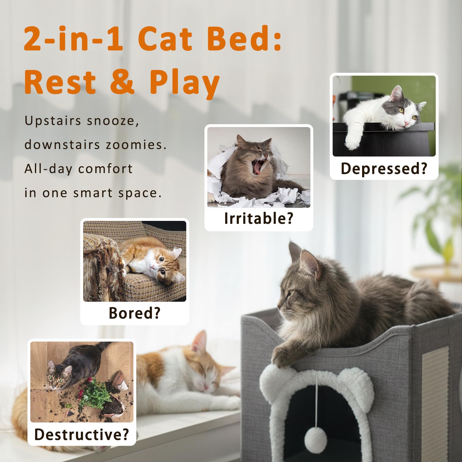 JUDERWOO cat house foldable hideaway with removable cushion