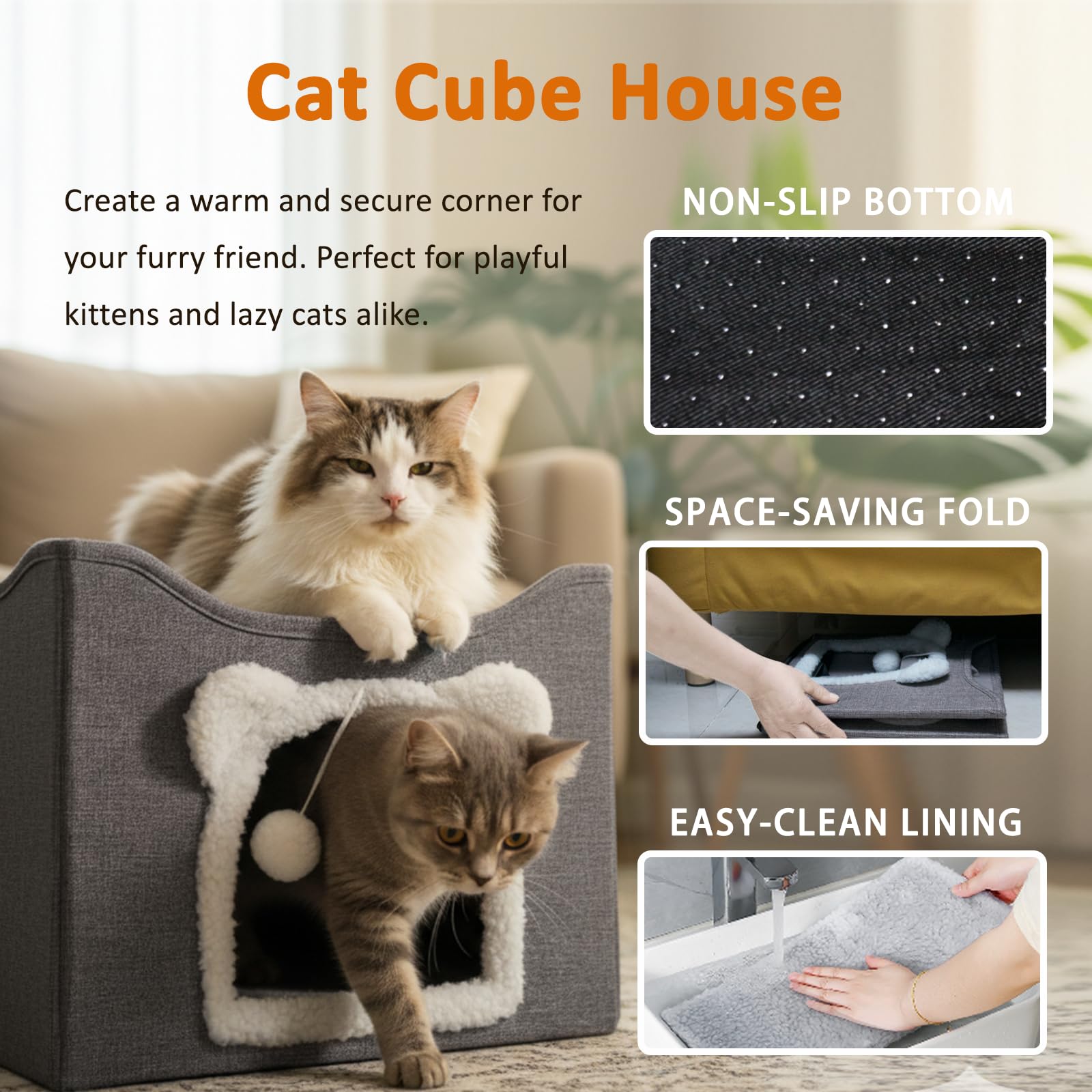 JUDERWOO cat house hanging fluffy ball and peekaboo window