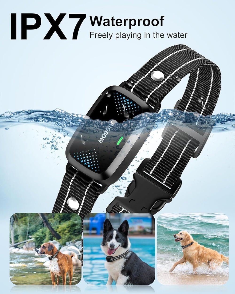 Jugbow IPX7 waterproof collar endures rain and splashes during outdoor adventures