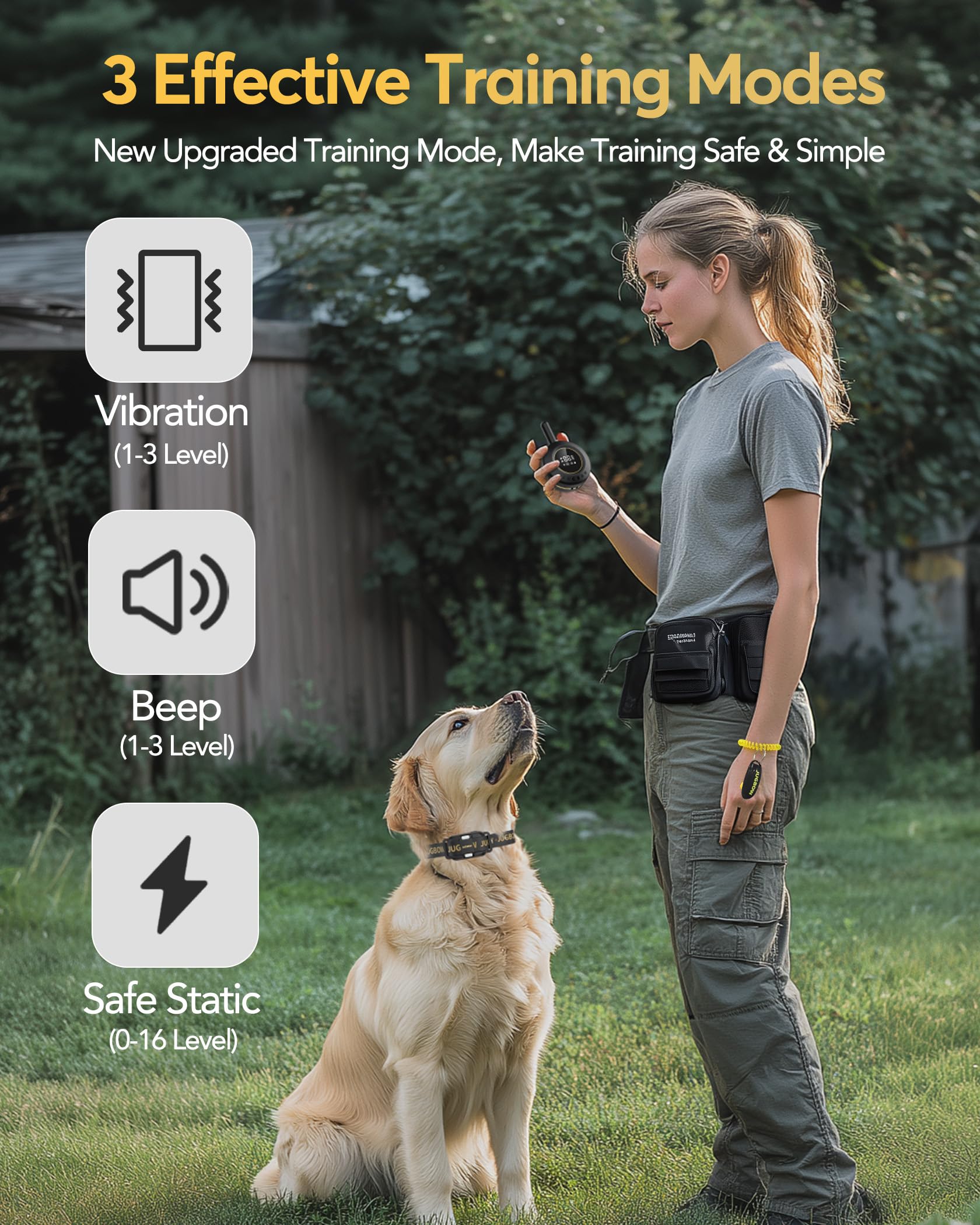 Jugbow dog shock collar 3/4 mile range keeps you connected during outdoor training.