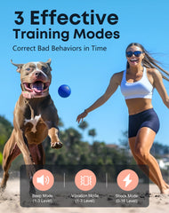 Jugbow collar showing training modes: beep and vibration for gentle cues