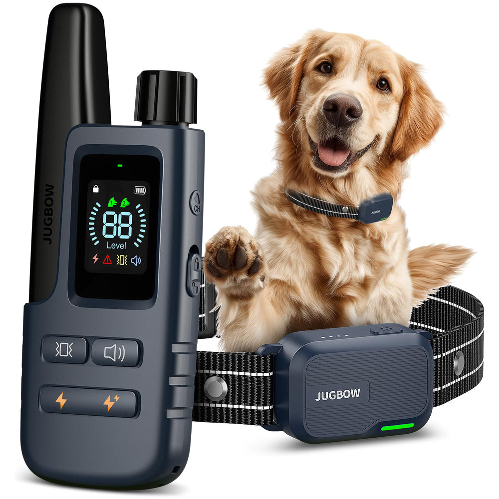 Jugbow dog shock collar remote view highlighting long 4200ft training range