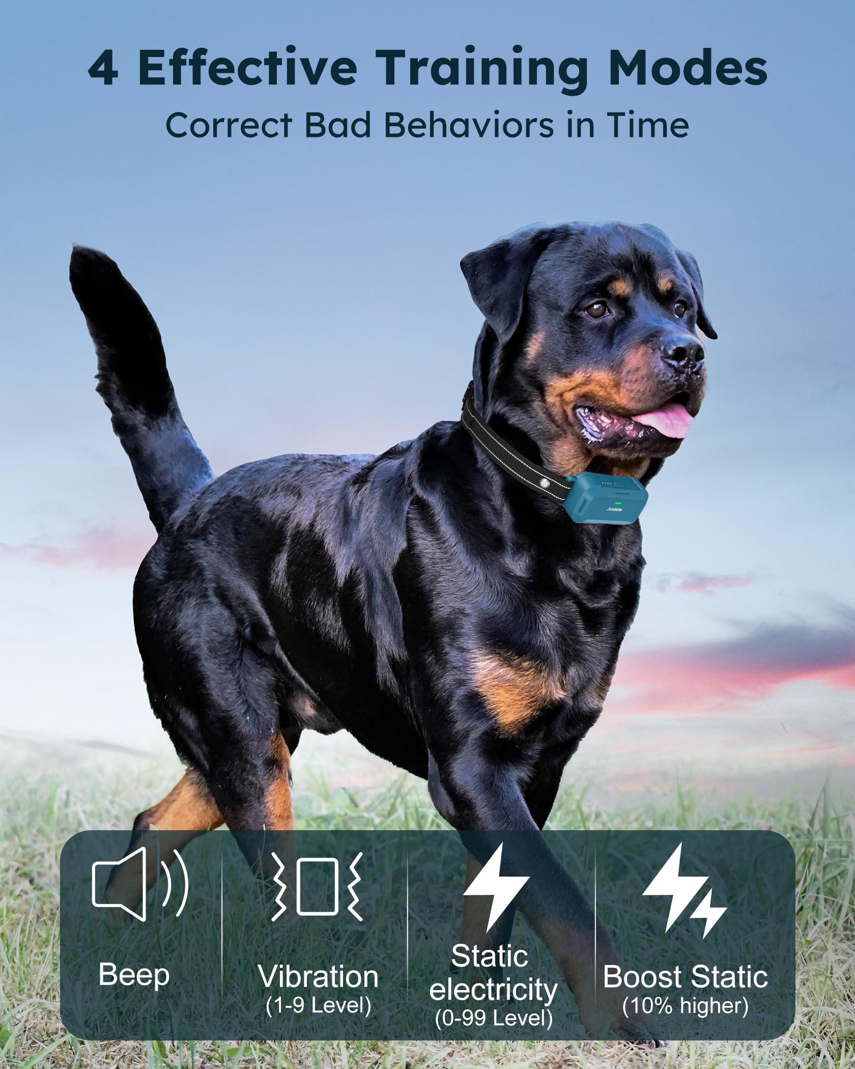 Jugbow dog shock collar remote control demonstrates easy, precise training.