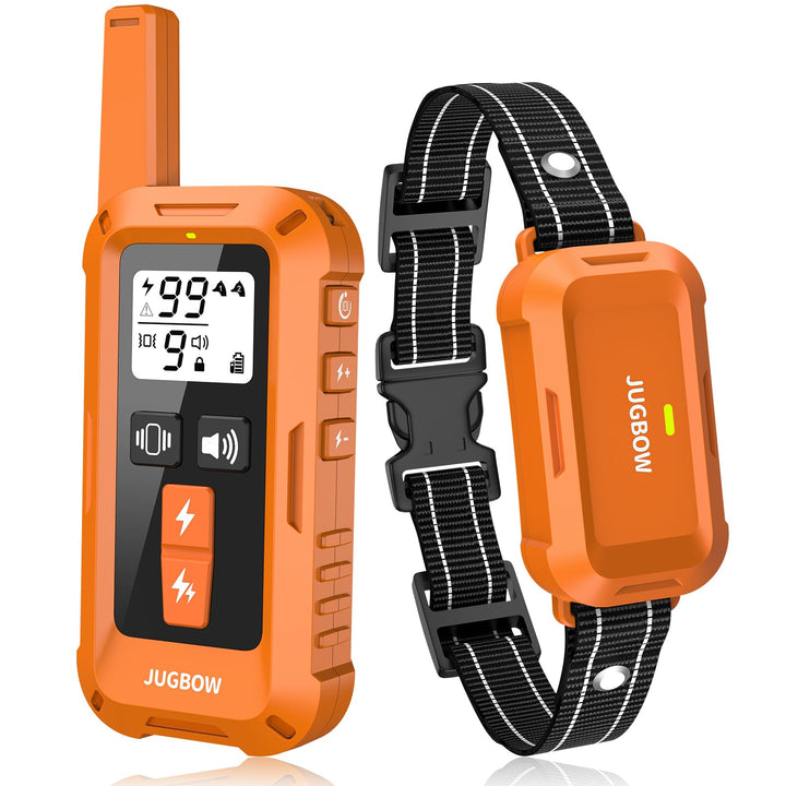 Jugbow dog shock collar remote enabling off-leash training with long-range guidance