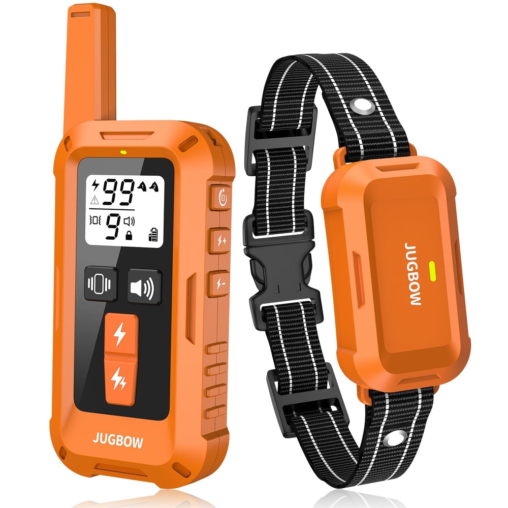 Jugbow dog shock collar remote enabling off-leash training with long-range guidance