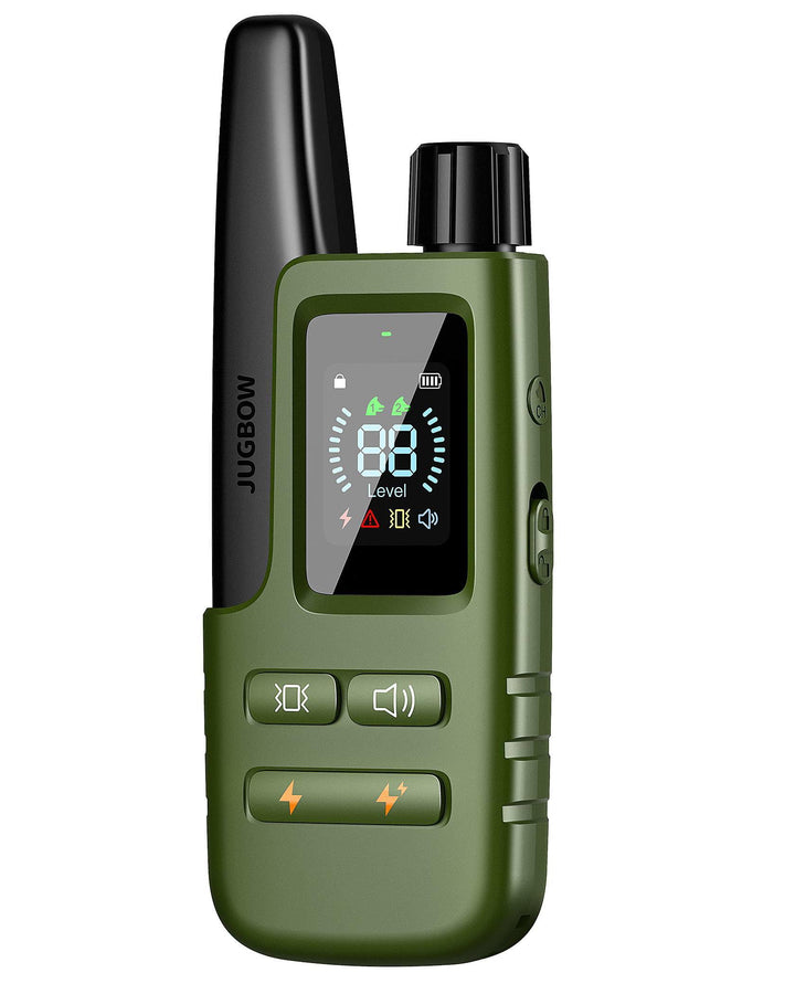 Jugbow dog-training-collar-remote in use during a calm, safe training session.
