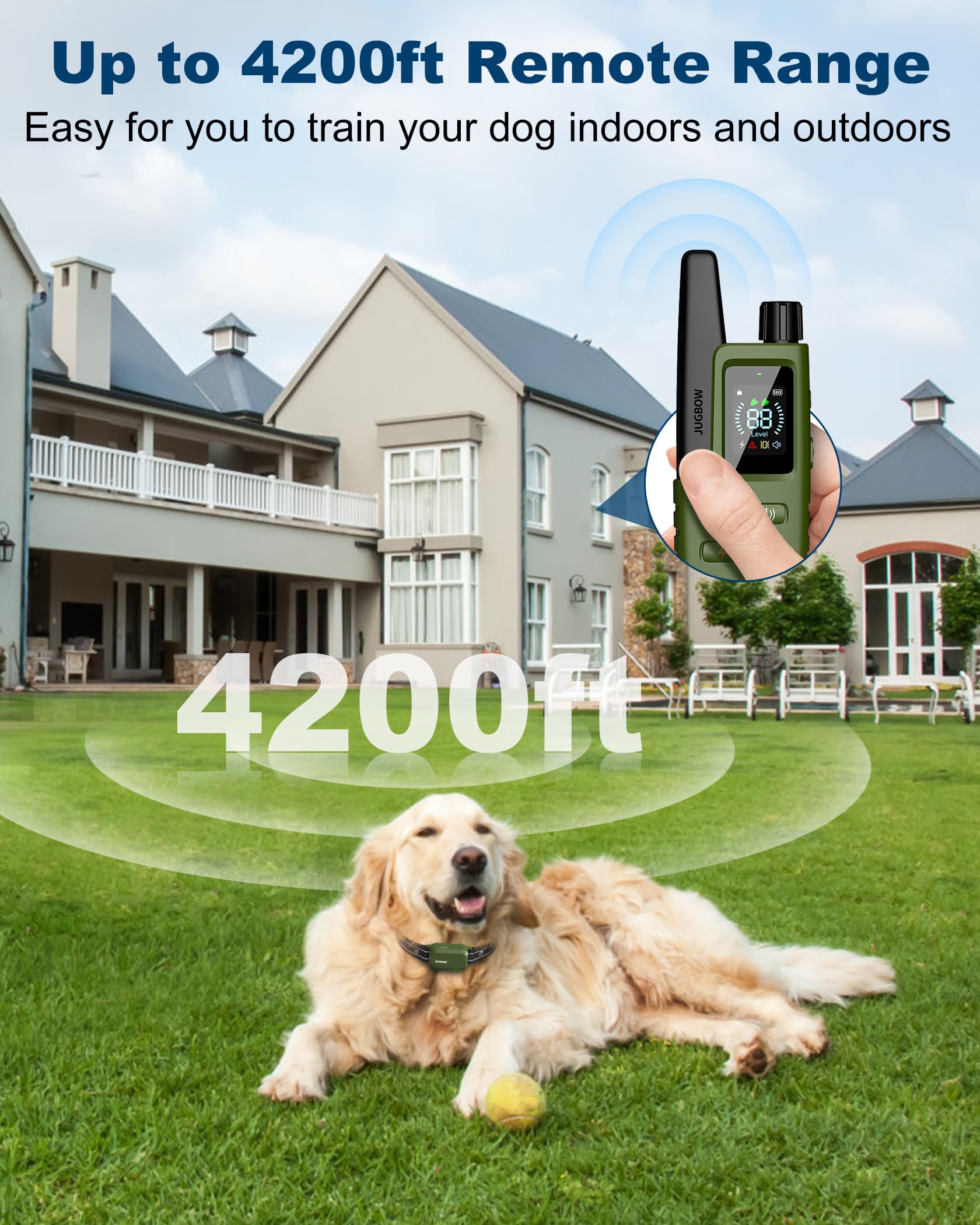 Jugbow IPX7 waterproof dog collar suitable for rain and mud.