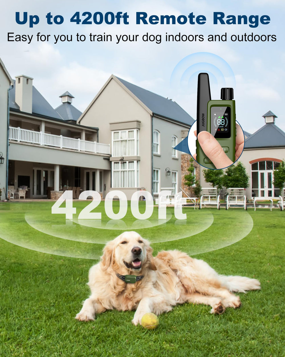 Jugbow IPX7 waterproof dog collar suitable for rain and mud.