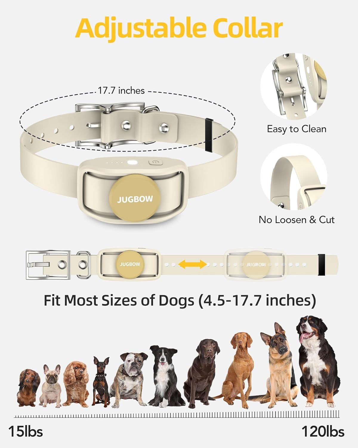 Lightweight Jugbow collar fits small dogs without bulk.