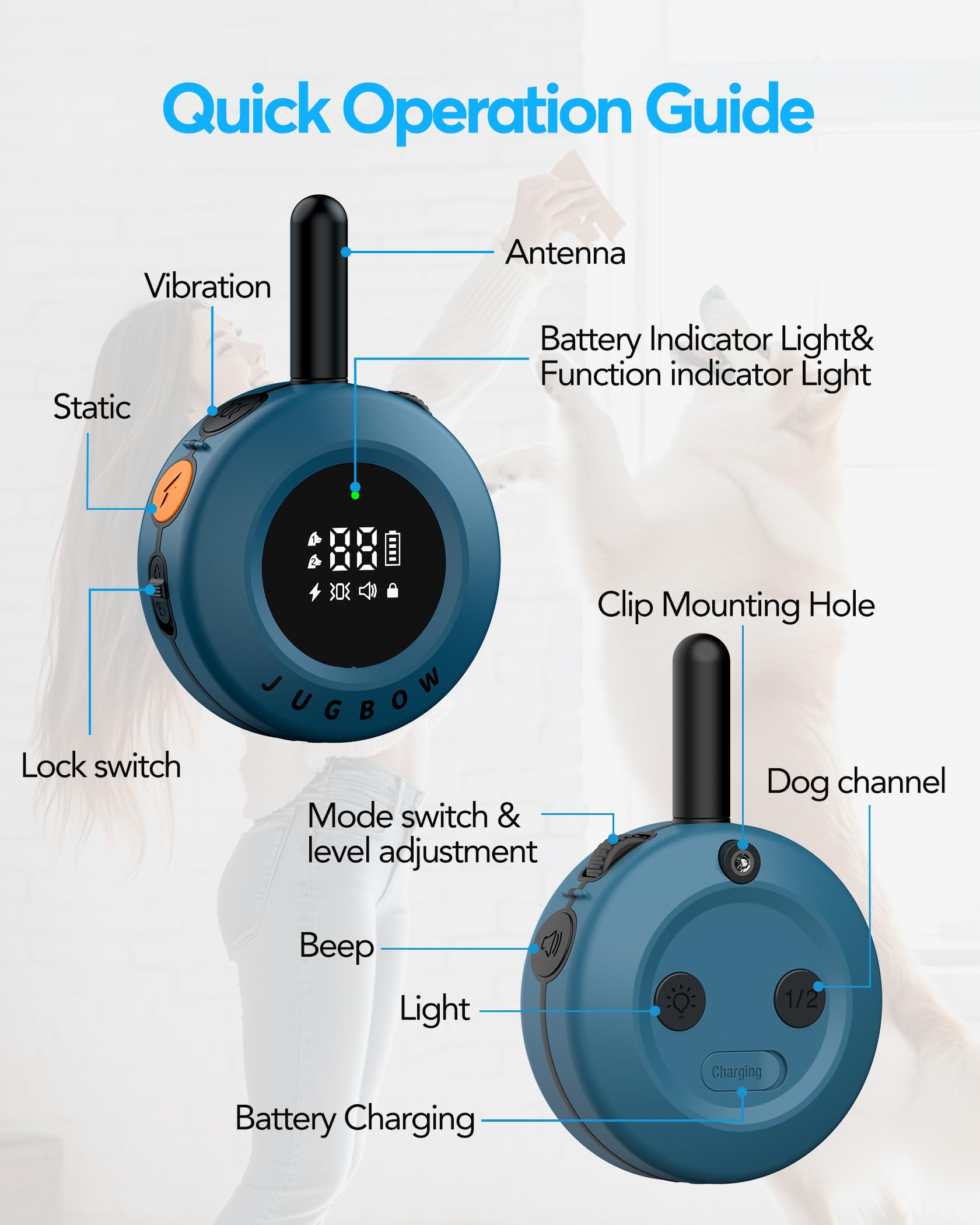 Jugbow safety lock button prevents accidental activation.