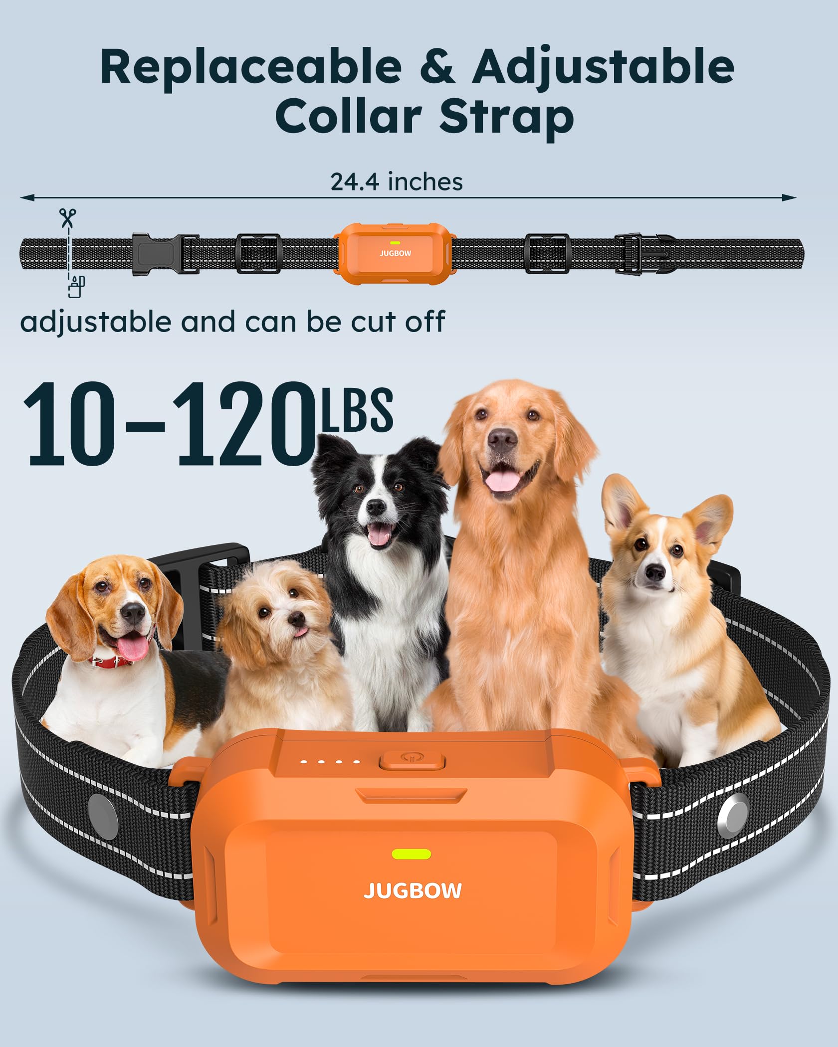 Jugbow skin-friendly nylon strap fits a wide range of dog sizes.