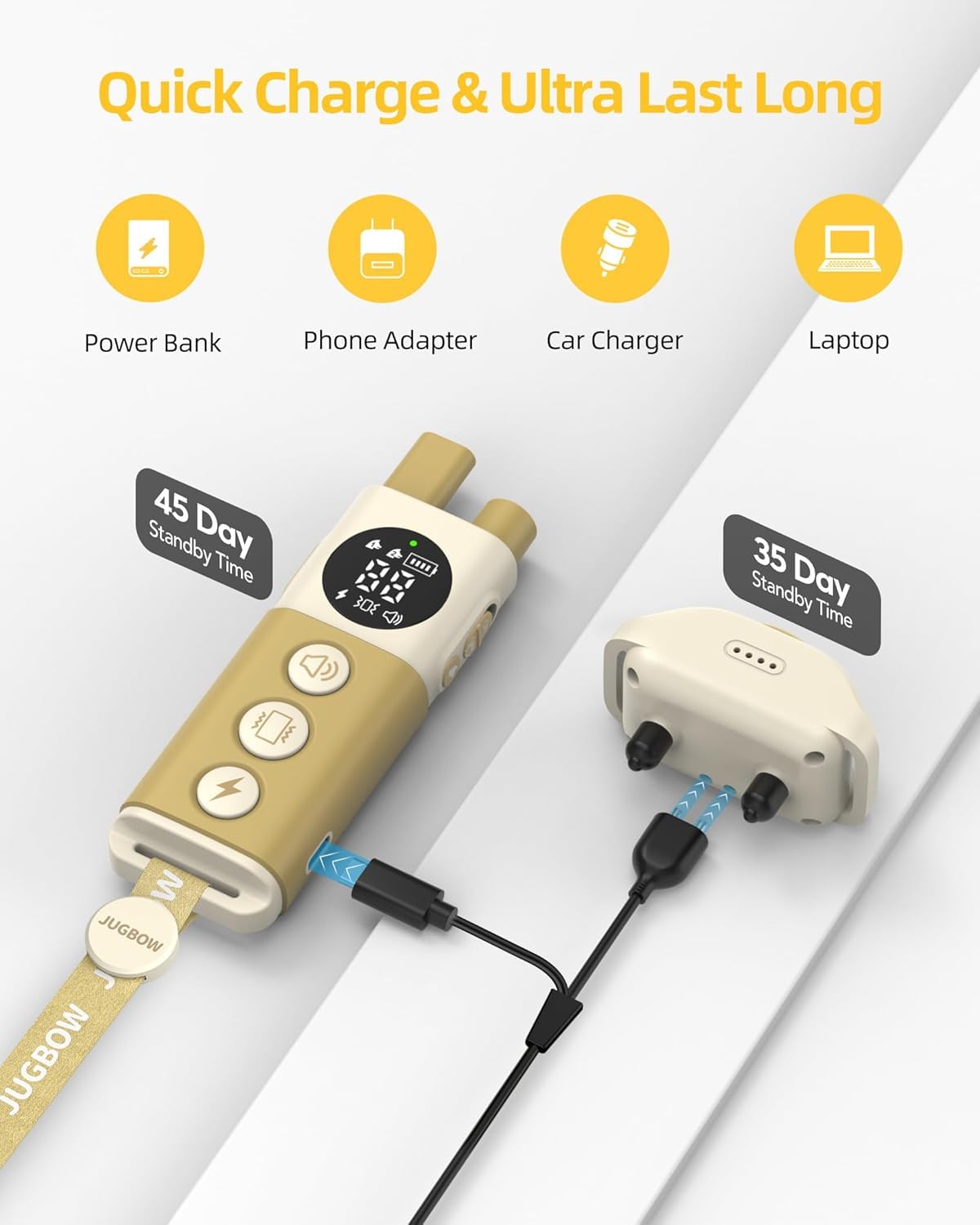 Beep, vibration, and safe shock modes enable gentle training prompts.