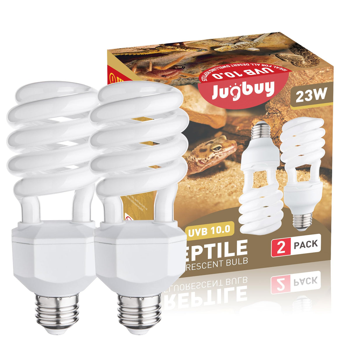 Jugbuy UVB desert reptile bulb 2-pack for terrariums, stable UVB output.