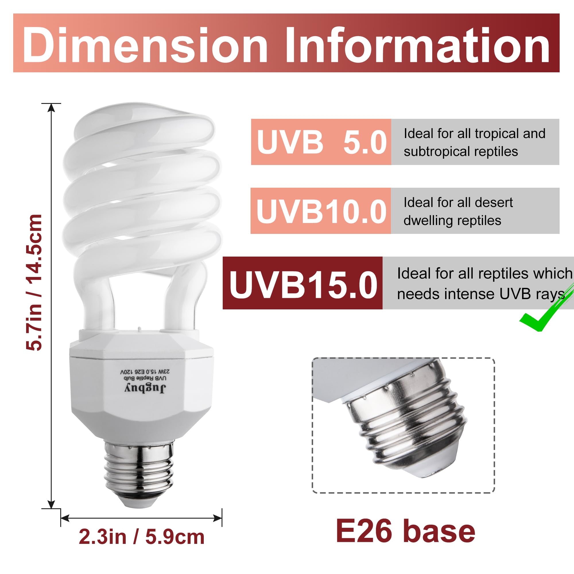 Jugbuy 23W UVB bulb for tortoise enclosure promotes healthy activity with UVA and UVB.