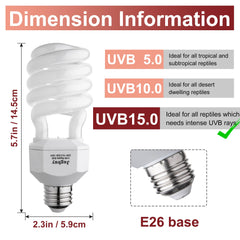Jugbuy 23W UVB bulb for tortoise enclosure promotes healthy activity with UVA and UVB.