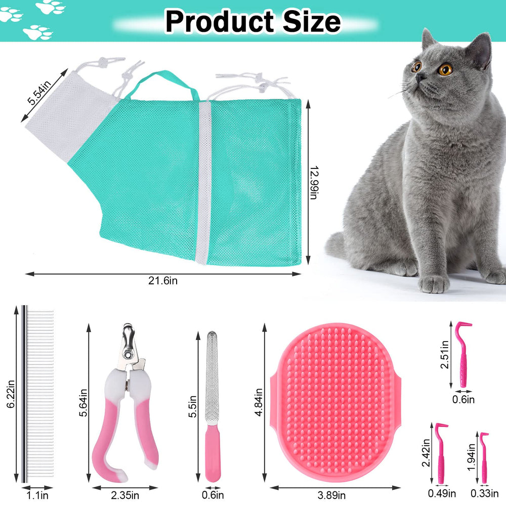 JULMELON cat washing bag set green, adjustable fit for safer grooming.
