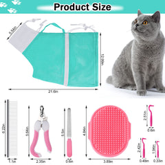 JULMELON cat washing bag set green, adjustable fit for safer grooming.