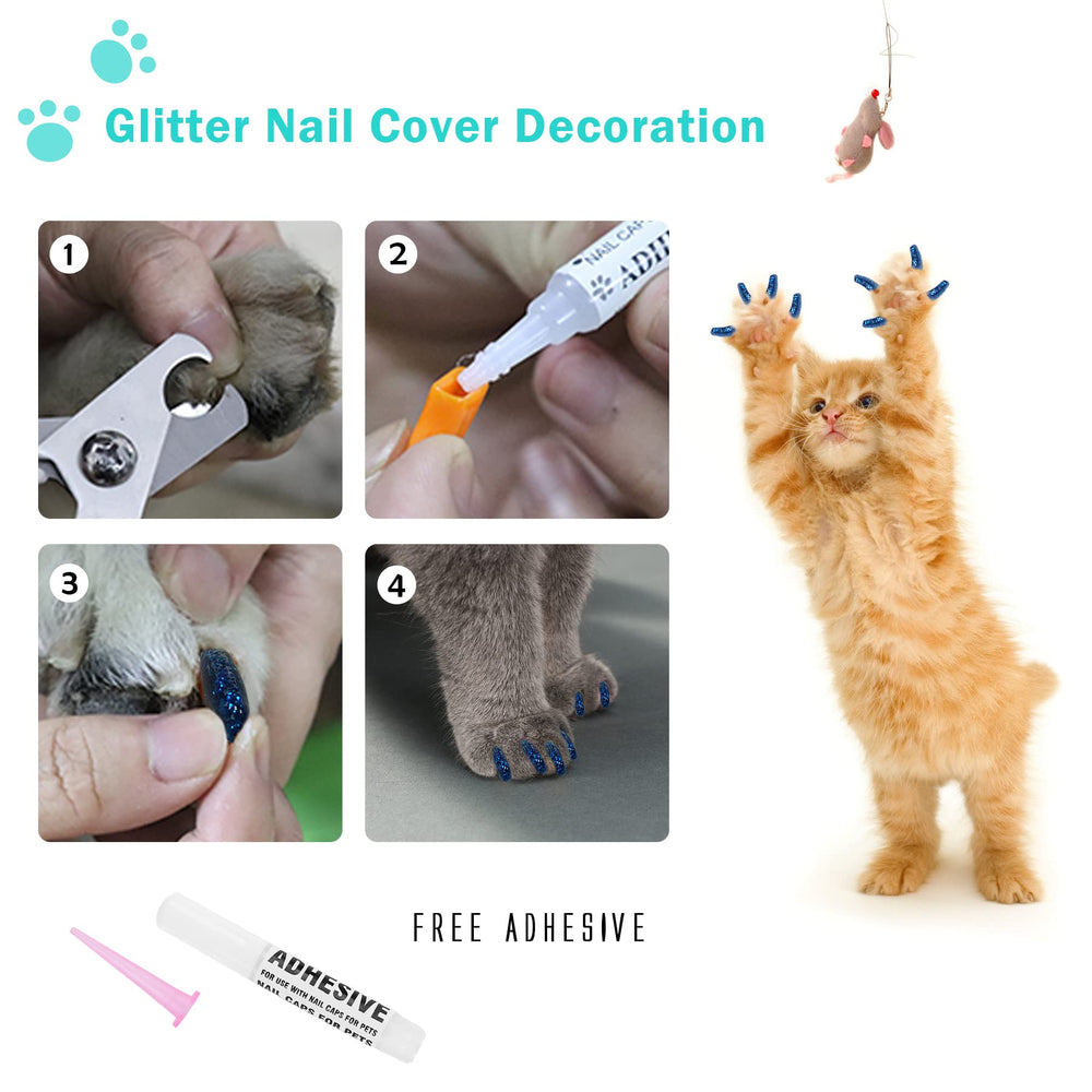 JULMELON glitter nail caps add cute paw protection during care.