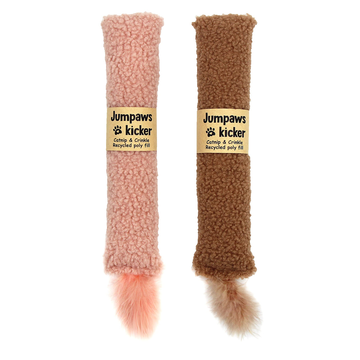Jumpaws catnip kicker with tail promotes energetic play and indoor fun.
