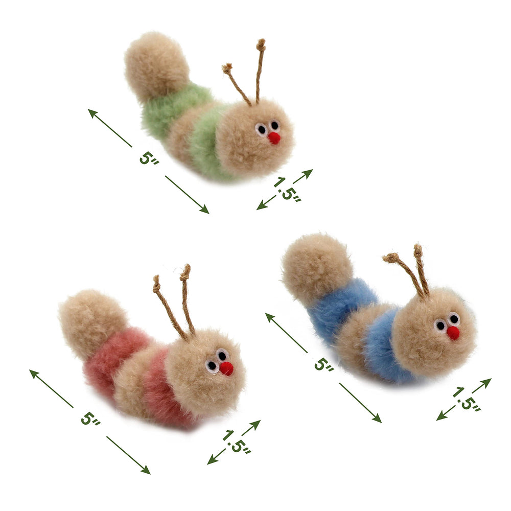 Jumpaws bite-resistant catnip caterpillar toy rattles for kittens and adults.