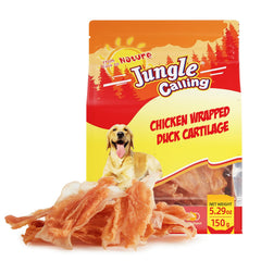 Jungle Calling packaging shows chicken-wrapped bones for protein-rich treats.