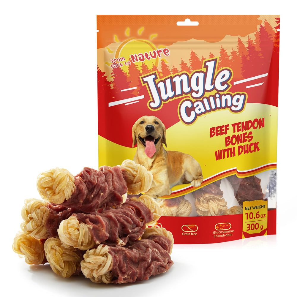 Jungle Calling beef tendon dog chew for durable chewing and extended play.
