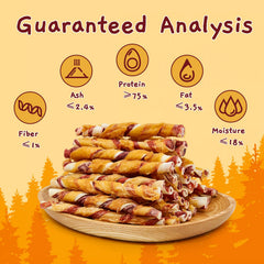 Jungle Calling chew texture demonstrates tough, digestible rawhide with chicken