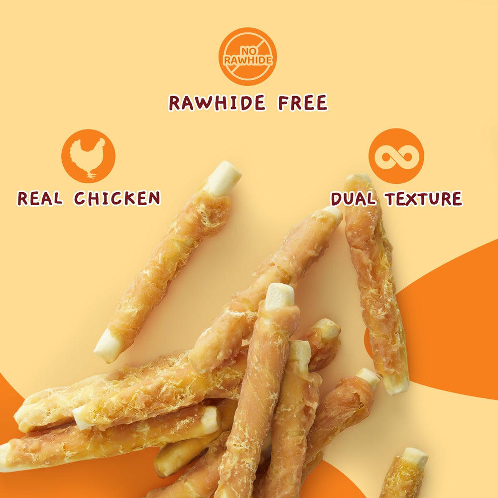 Jungle Calling Chicken Biscuits rawhide-free claim highlighted for easy digestion.