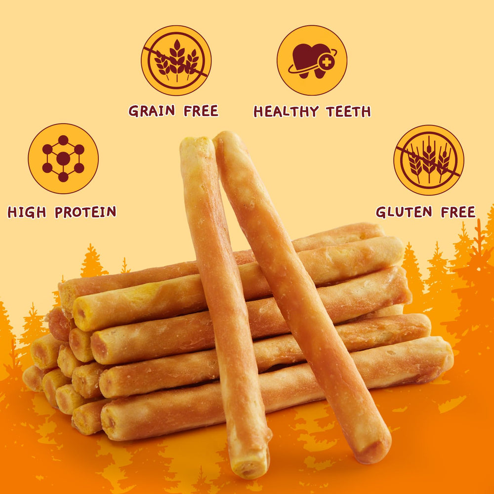 Jungle Calling chicken-flavored dog chew closeup highlights high-protein snack.
