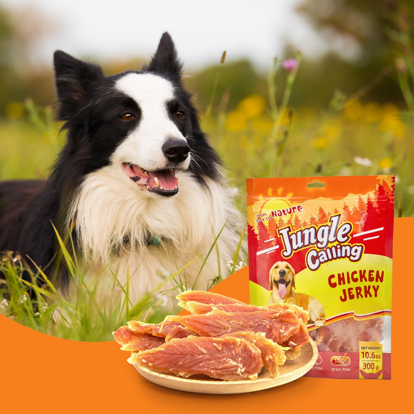 Jungle Calling chicken jerky energy snack for active dogs.