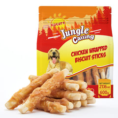 Jungle Calling chicken wrapped biscuit pack – a grain-free treat for training rewards