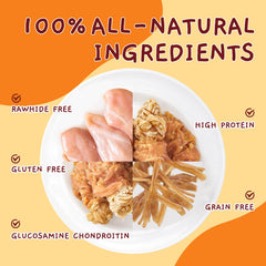 Jungle Calling chicken-wrapped tendon center chew, protein-rich treat for dogs.