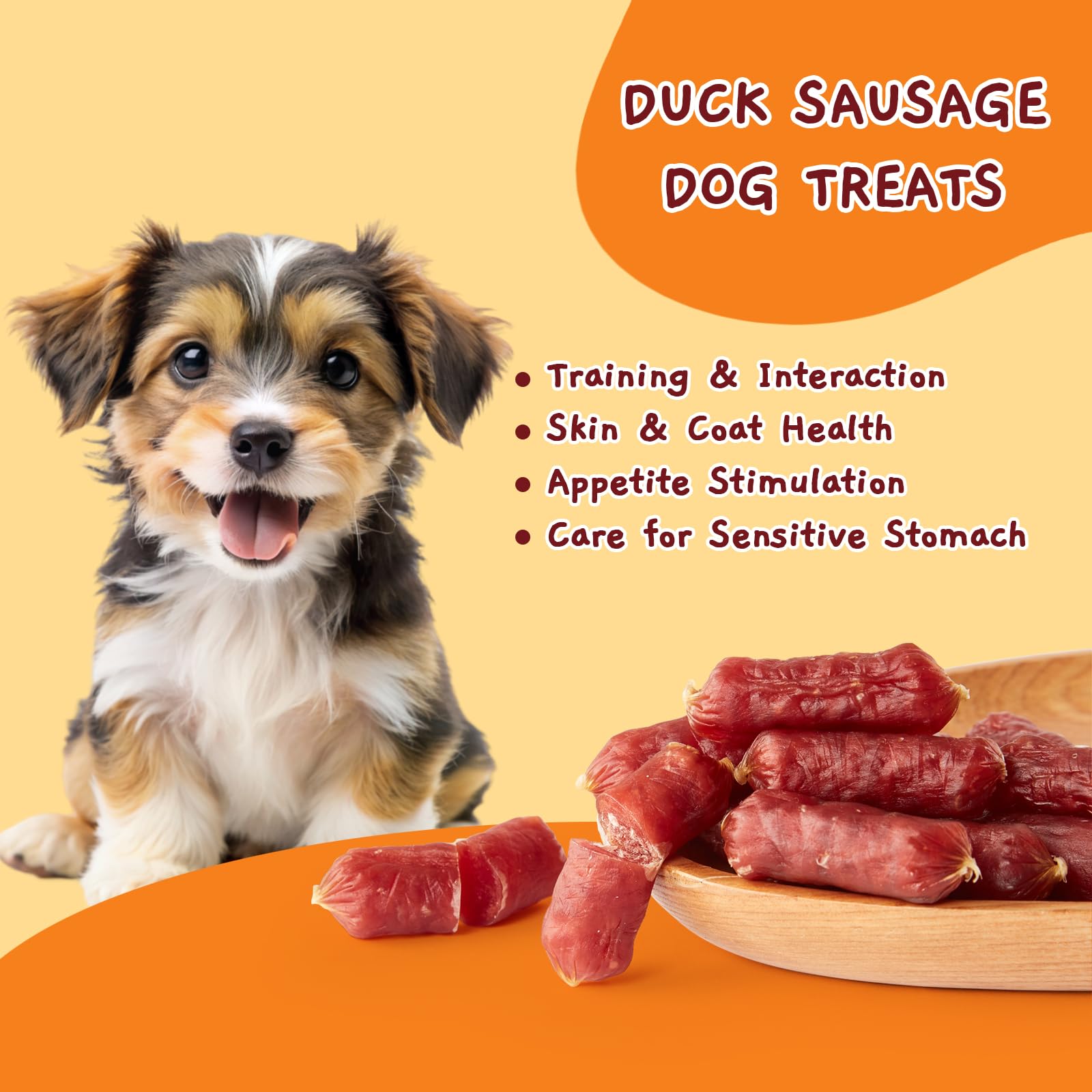 A dog enjoys Jungle Calling duck sausage treats during training.
