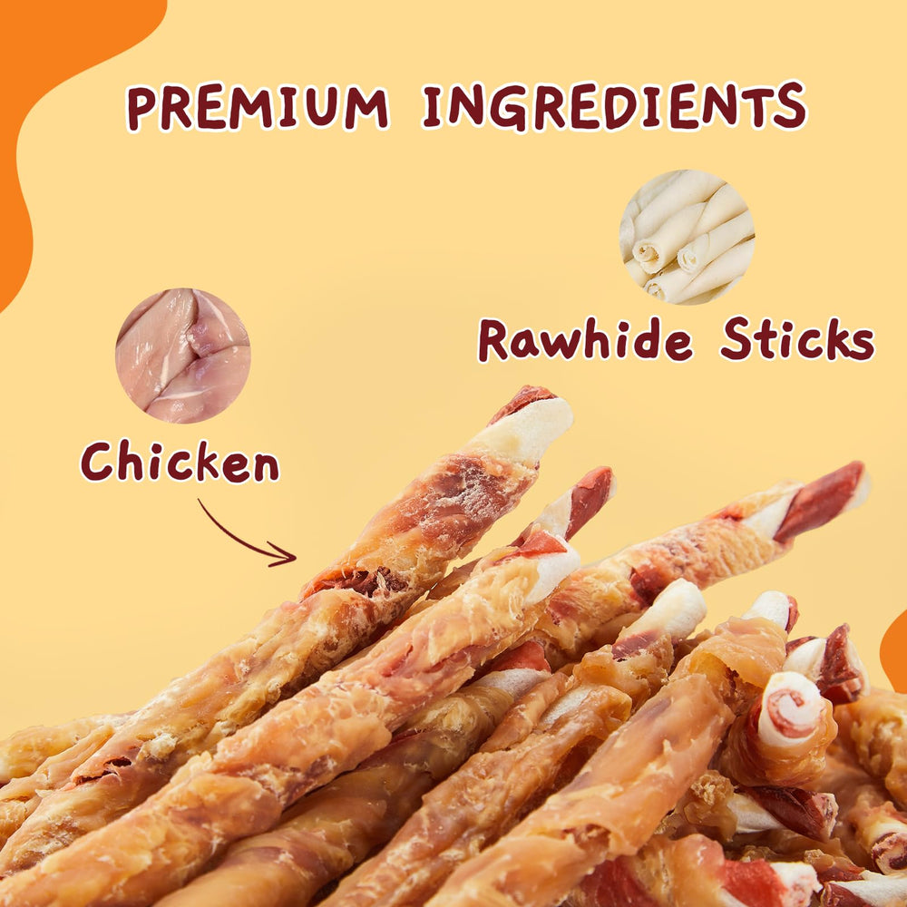 Jungle Calling dog treats - chicken-wrap-detail highlights flavorful, durable chews for small to medium dogs