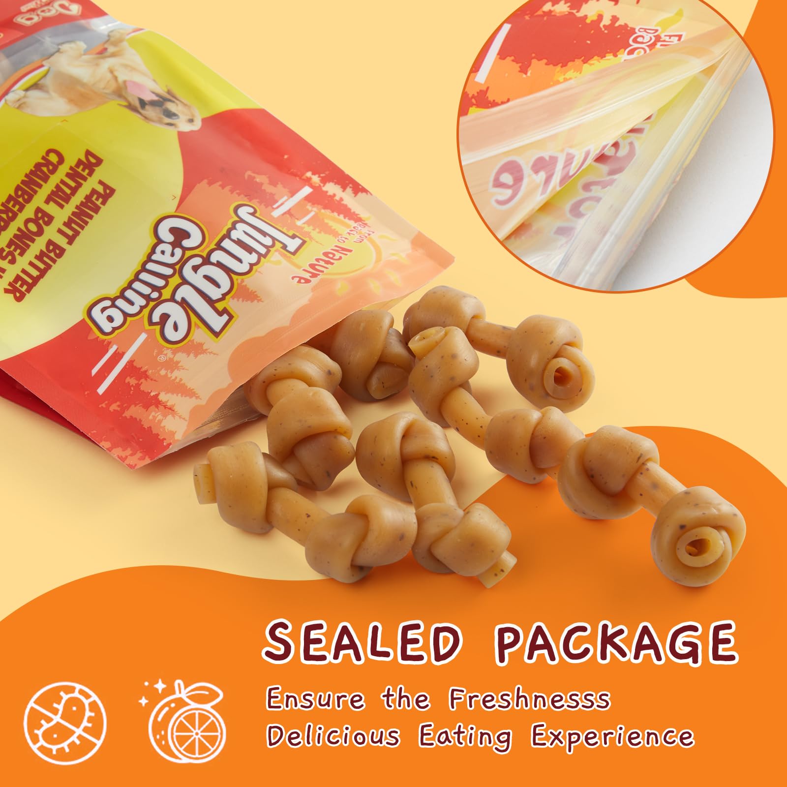 Jungle Calling dog treats on tray illustrate low-fat, digestible snack.