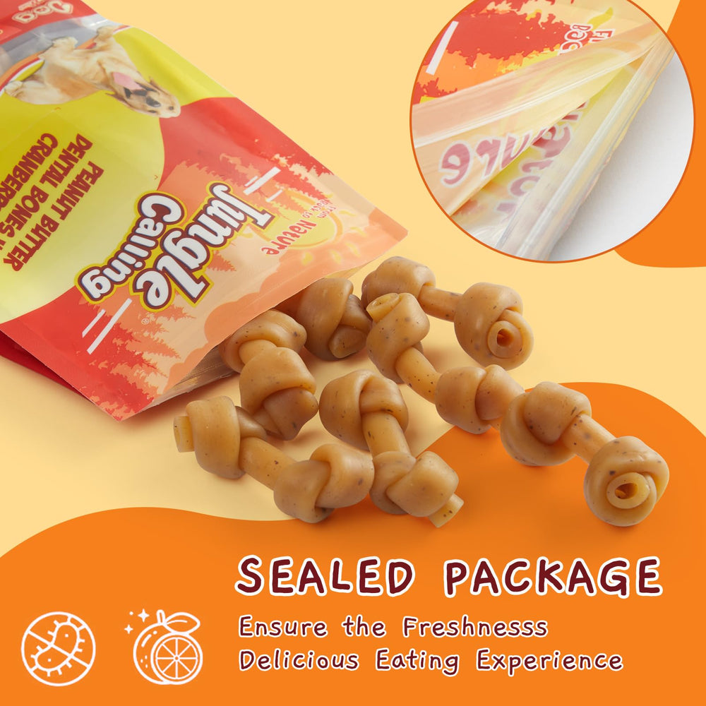 Jungle Calling dog treats on tray illustrate low-fat, digestible snack.