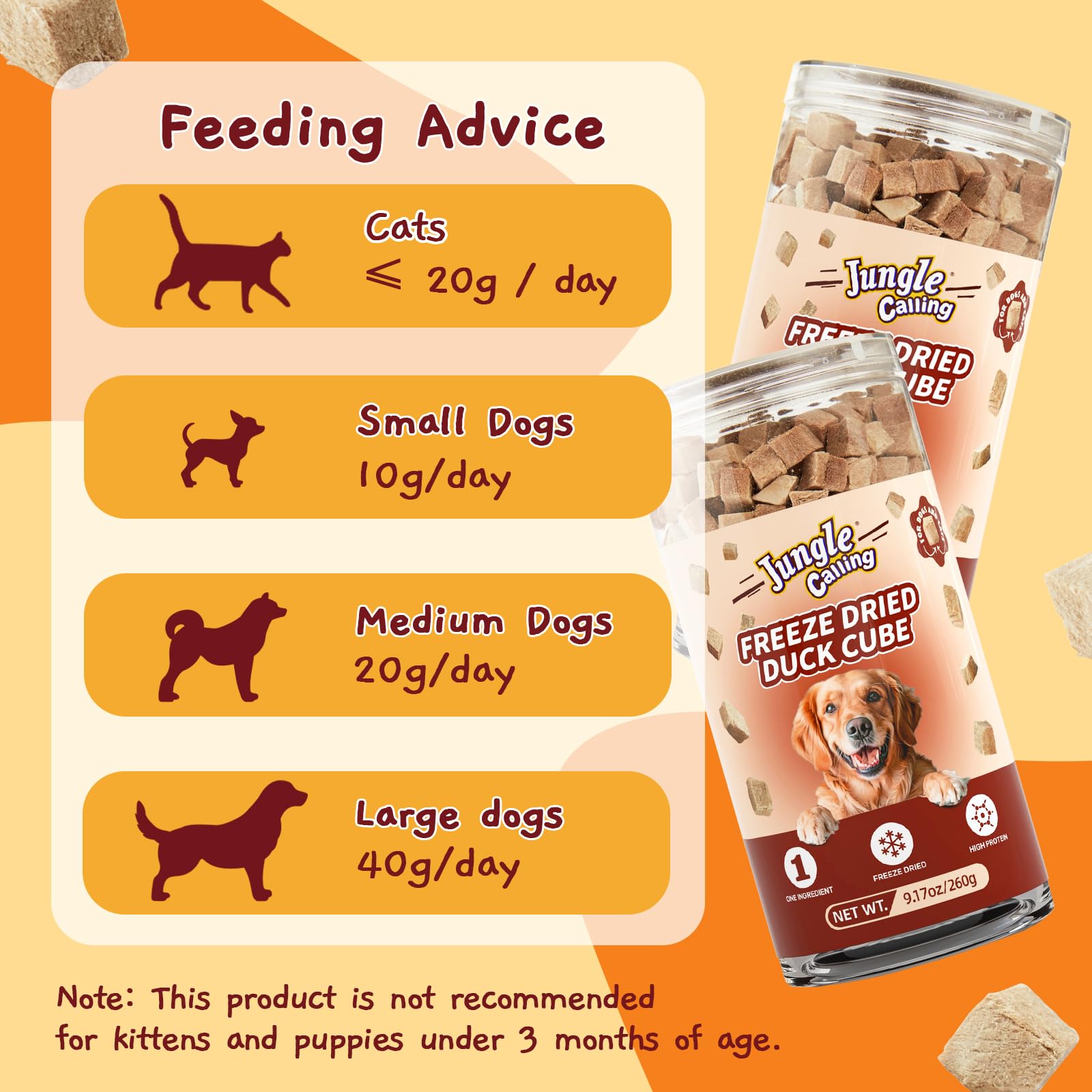 Jungle Calling duck bites for cats and dogs support healthy energy and muscle maintenance.