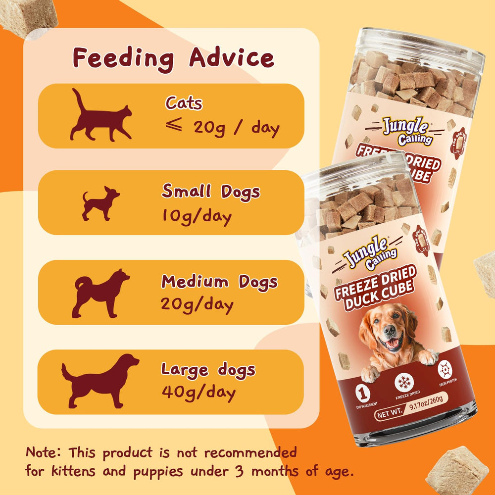 Jungle Calling duck bites for cats and dogs support healthy energy and muscle maintenance.