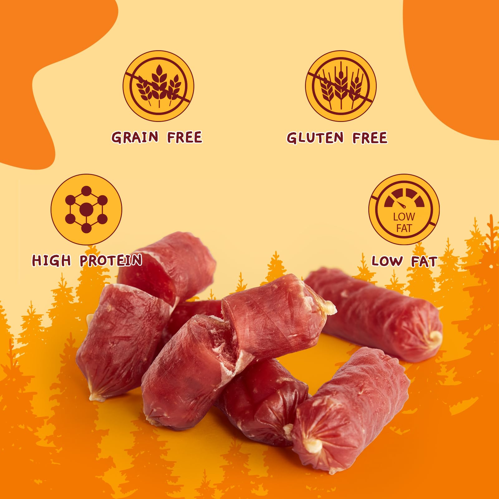 Jungle Calling duck sausage treats close-up texture highlights tender easy chew.