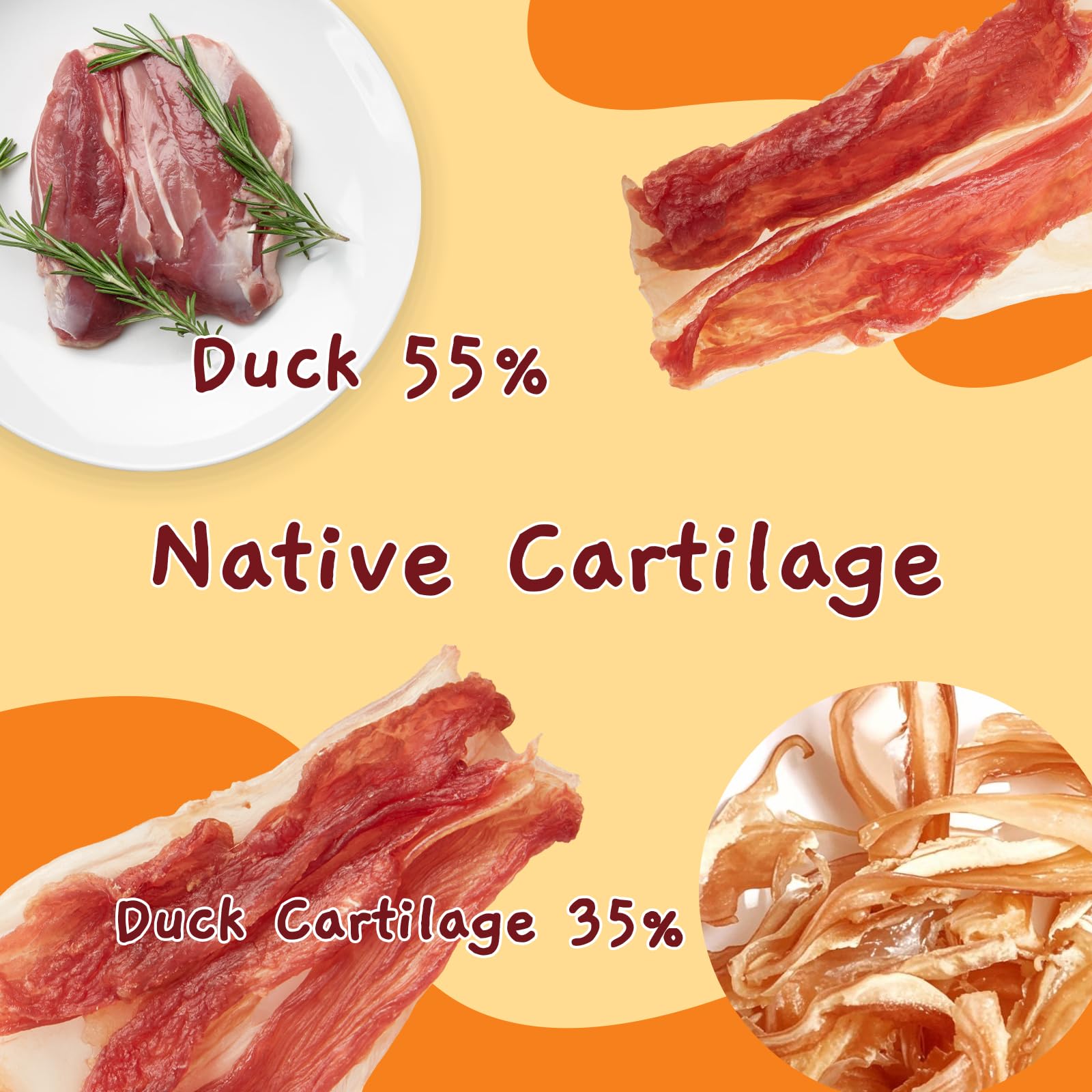 Closeup of Jungle Calling duck wrapped bones highlights chewy texture your dog may enjoy