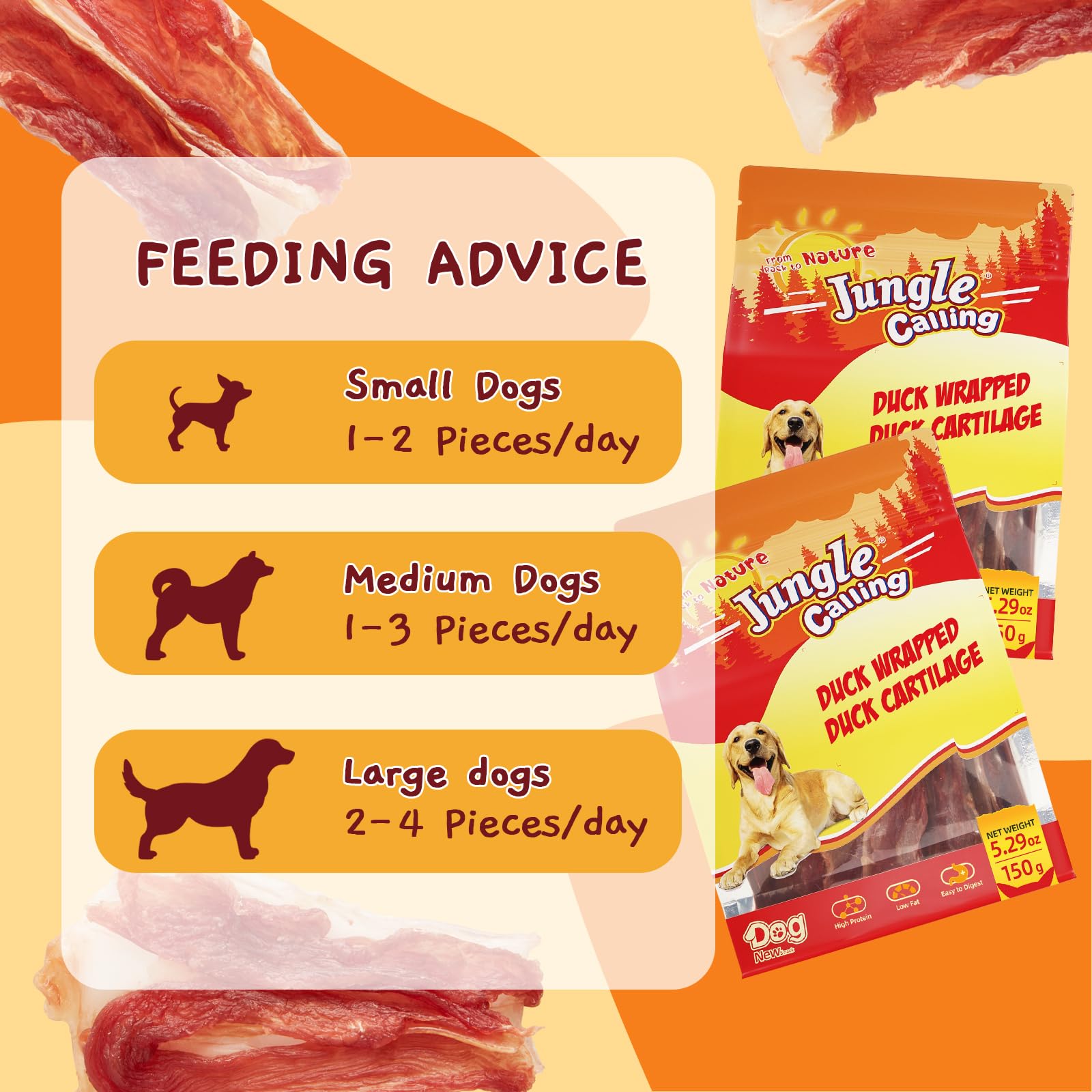 Chewy texture aids teeth cleaning in Jungle Calling duck wrapped bones