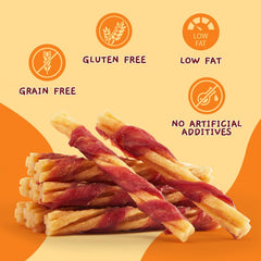 Jungle Calling duck-wrapped collagen stick close-up reveals real meat texture