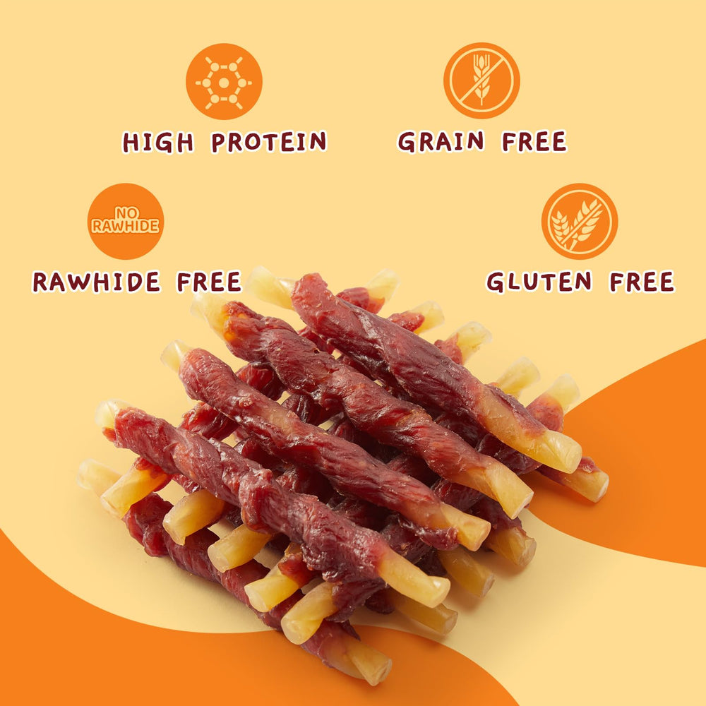 Duck wrapped cod sticks from Jungle Calling; rawhide-free and gluten-free.