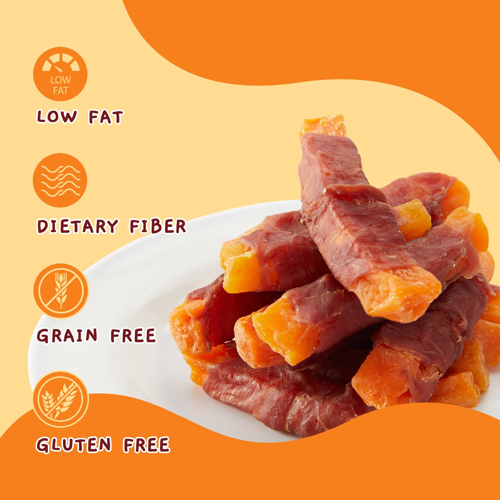 Jungle Calling sweet potato twists with duck meat interior, highlighting natural ingredients for healthy snacking.