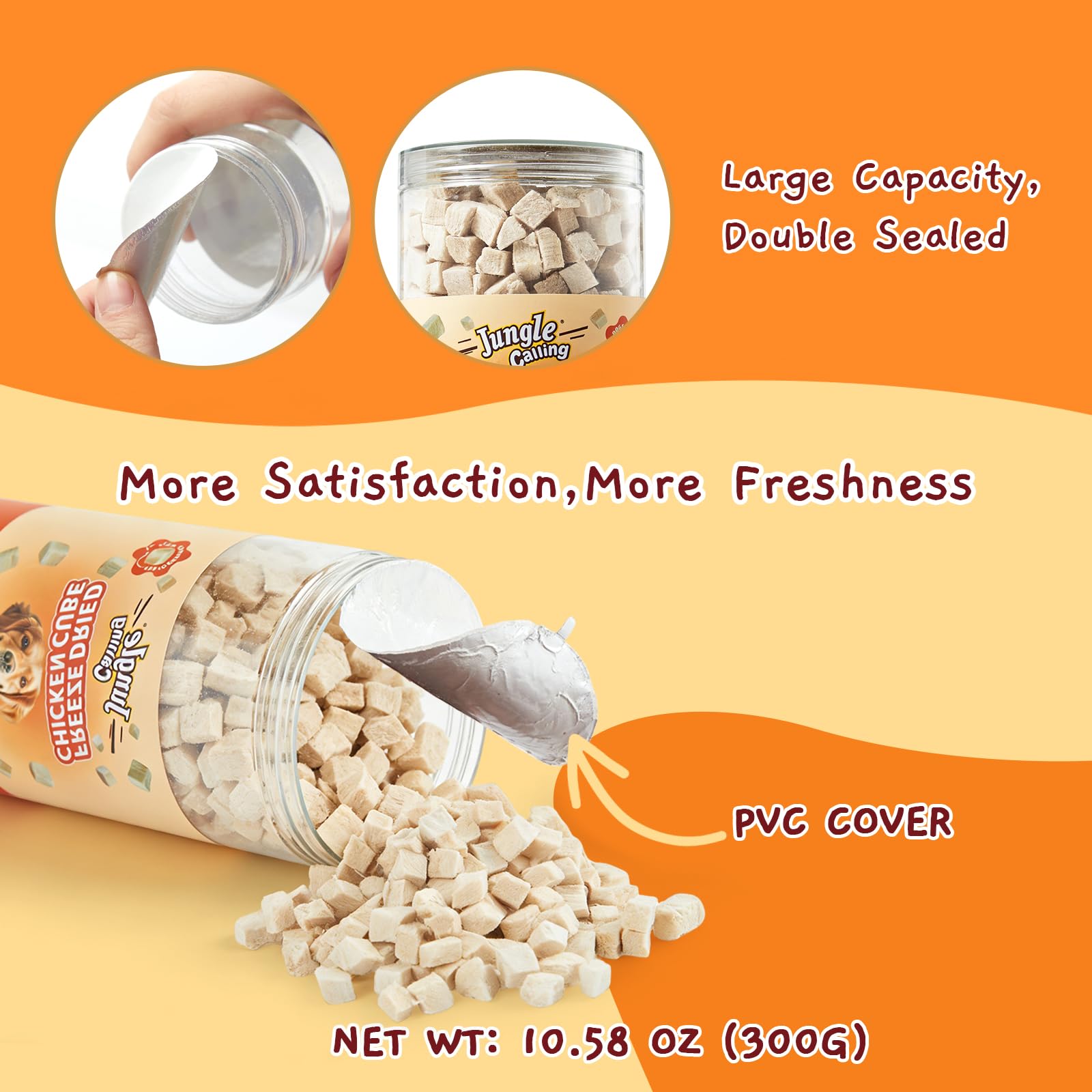Jungle Calling freeze dried chicken treat meal mixer entices picky eaters by mixing with meals